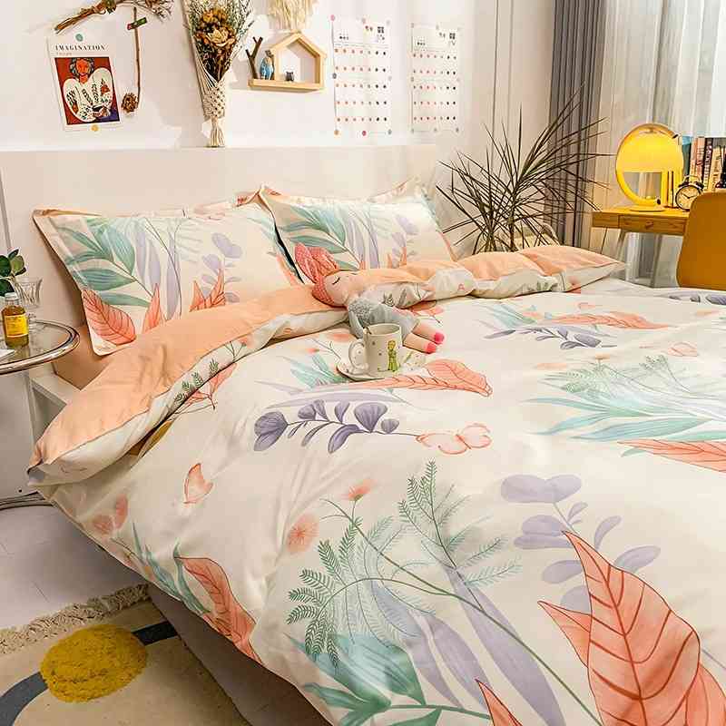 

Hight Printed 100% Cotton Bedding Set Soft Skin Friendly Pure Duvet Cover with Flat Sheets Sleep Naked Bed  Size, 25