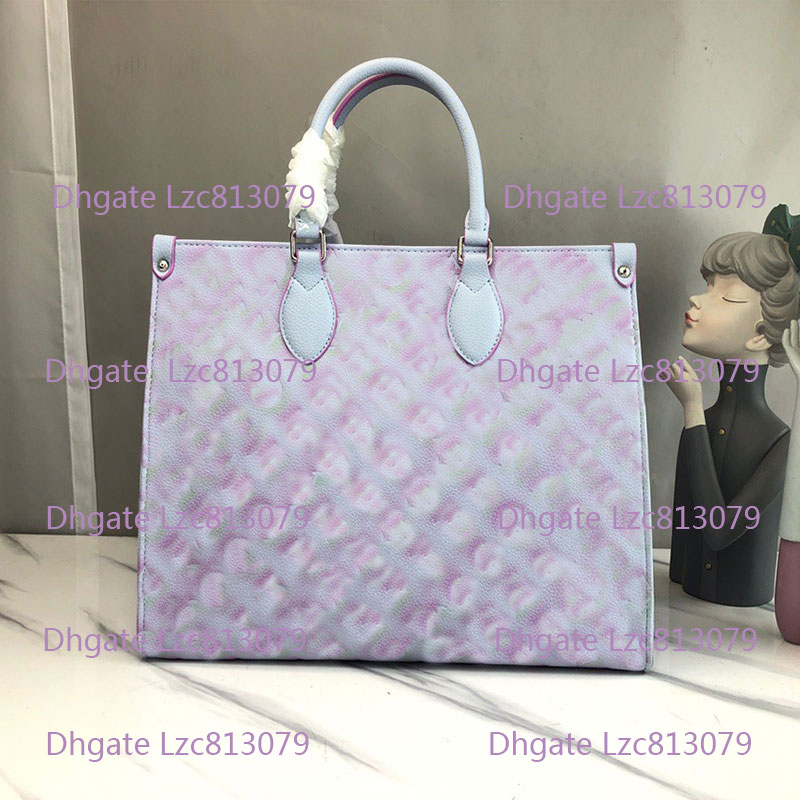 

gradient onthego tote Symphony blue Embossed Letter Designer Bag Large Capacity Shopping Bags Women Work Bag shoulder crossbody backpack lady handbag, Pink