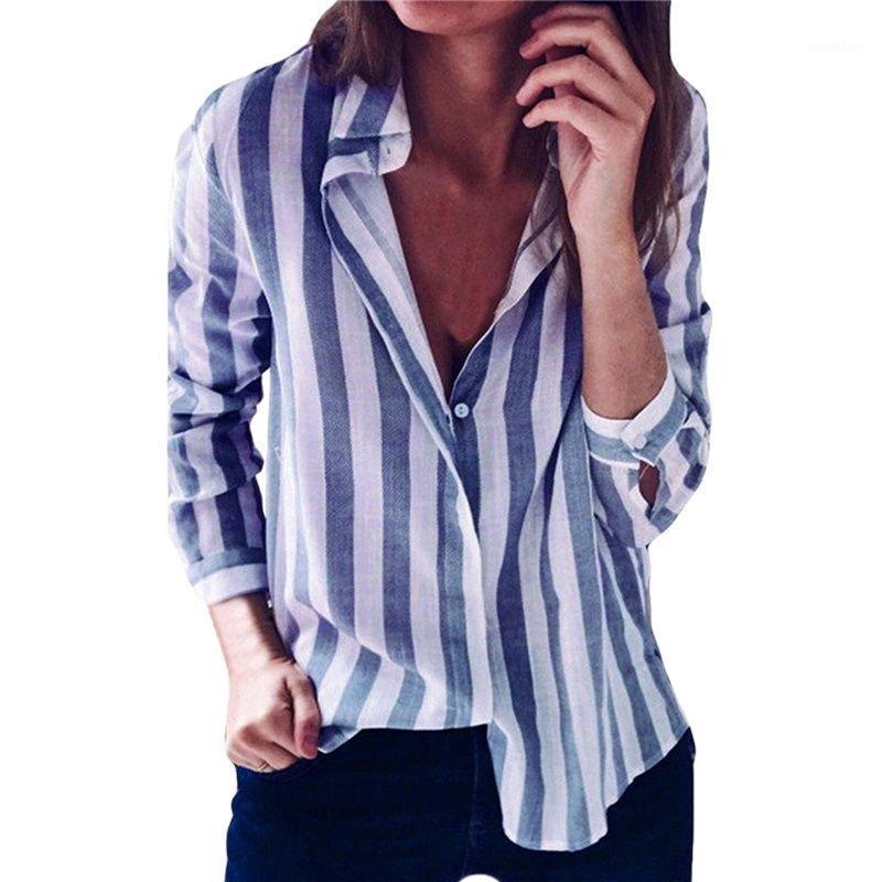 

Women' Blouses & Shirts Autumn Women 2022 Casual Turn-Down Collar Loose Blouse Long Sleeve Striped Elegant Office Ladies Tops, Pink