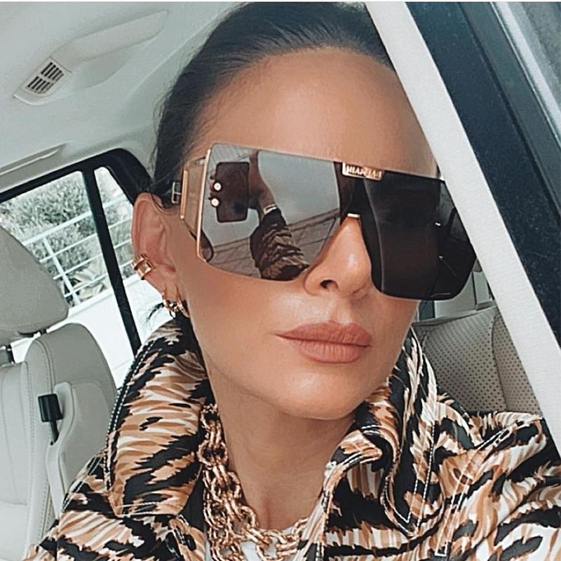 

Sunglasses Retro Big Frame Oversized Black Women Shades Flat Top Fashion Sun Glasses For Men One-Piece Luxury Square GlassesSunglasses