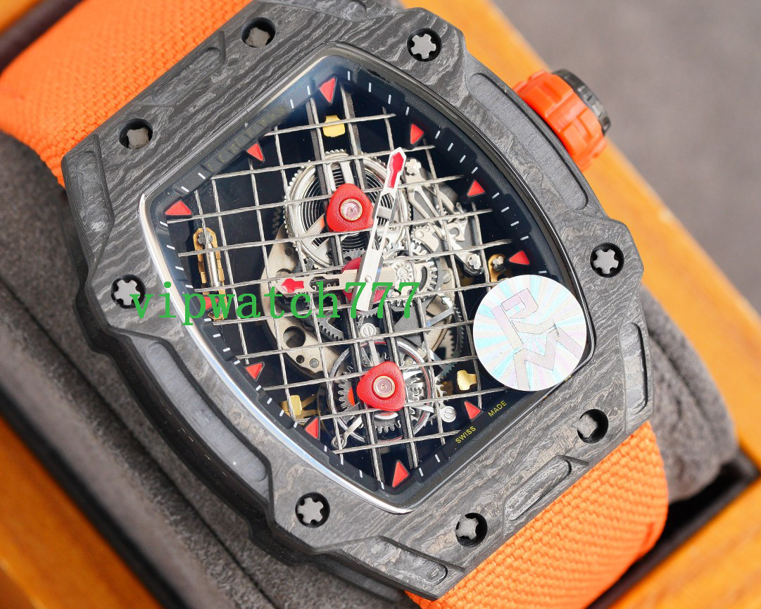 

8 styles New RM27-04 Sport Mens Watches Tourbillon Rafael Nadal Mens Wristwatch openworked Tennis racket dial Carbon Fiber Luxury Watch Waterproof Sapphire Crystal