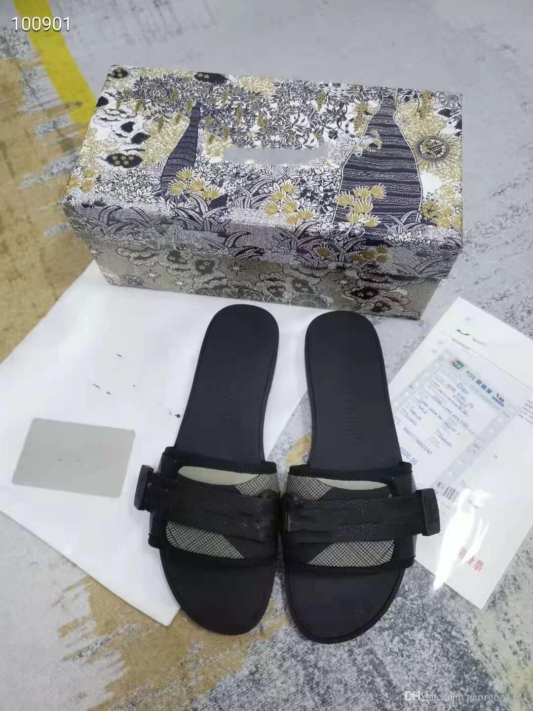 elegant 2022 summer Early spring flip-flops with leather 35-40 black blue slippers flat letter sandals casual vacation outside wear women 35-42 s