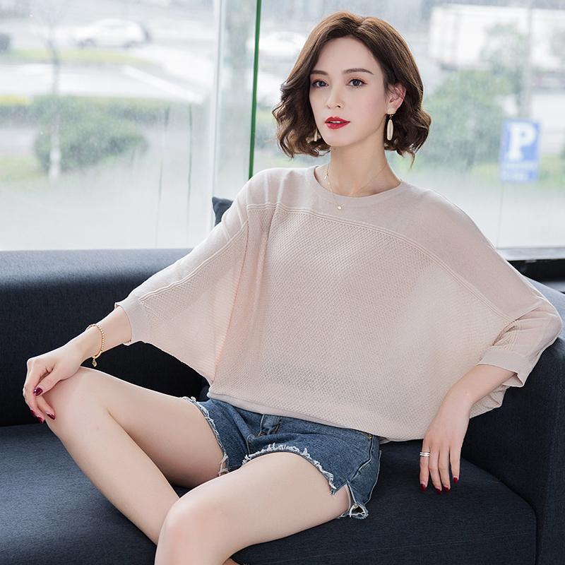 

Batwing Sleeve Summer Hollow Tops Women's Solid Color Linen Knit Blouses 2022 Casual Loose Blouse & Shirts, Pink