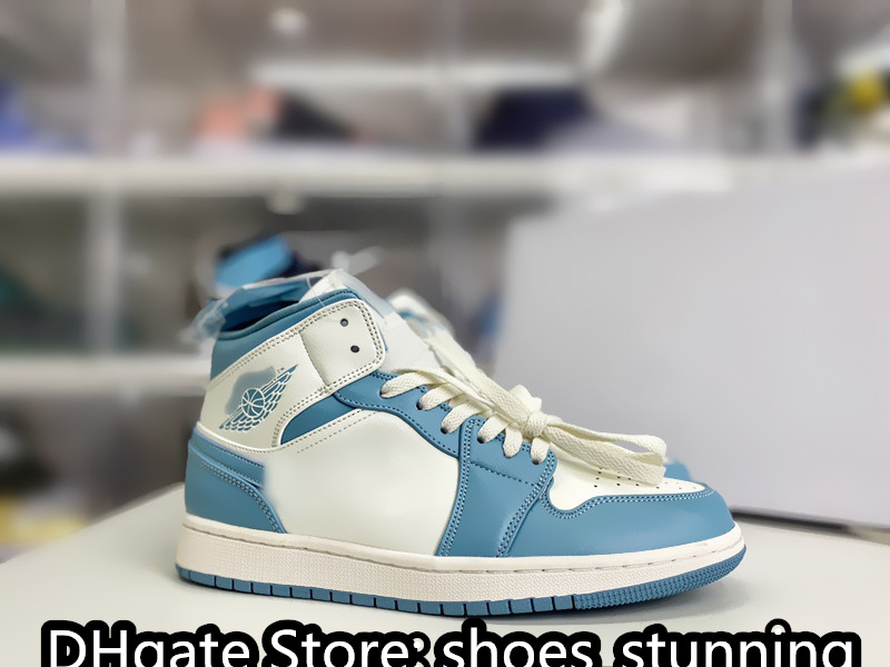 

Top Quality Basketball Shoes Womens Jumpman 1 Mid WMNS White/Powder Blue Mid UNC Cultural Sneakers Outdoor Trainers WITH SHOEBox 36-47