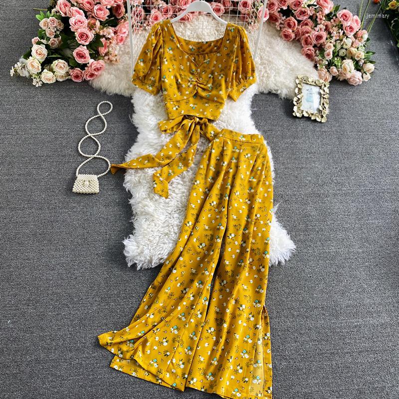 Survêtements pour femmes Mode féminine Fleur cassée Deux pièces Ensemble haut et pantalon 2022 Printemps Élégante tenue féminine Roupas Femininas