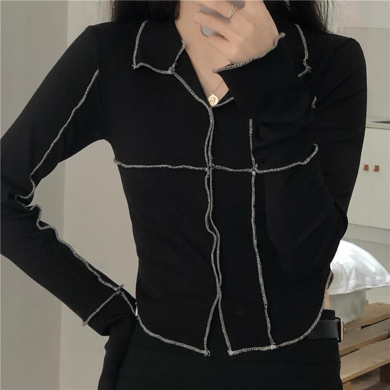 

Women' T-Shirt Vintage Tshirt Women Long Sleeve Harajuku Y2k Streetwear Slim Tees Black Korean Fashion Top Female Skinny Casual RetroWomen