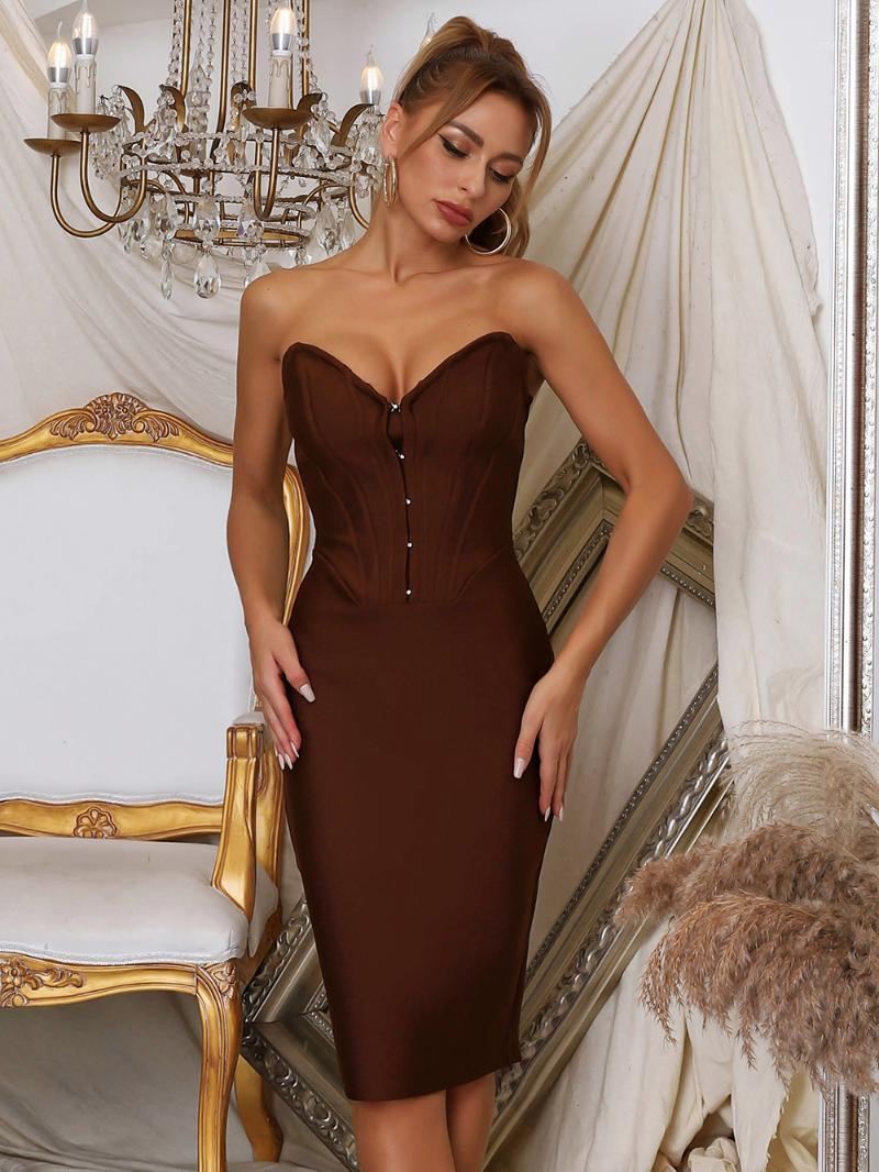 

Casual Dresses Strapless Bandage Dress 2022 Christmas Year Red Bodycon Women Summer Sexy Party Evening Club Outfits, As pic