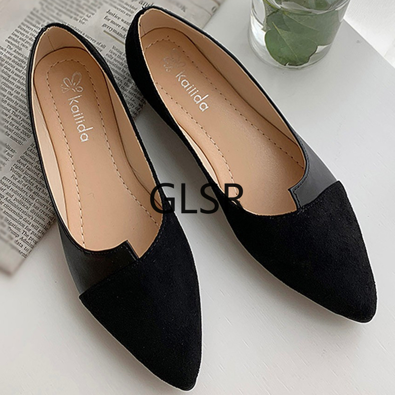 

3541 Leather s Splice Color Ballerina Slip On Shoe Flats Fashion Pointed Toe Ballet Footwear buty damskie 220613, Beige