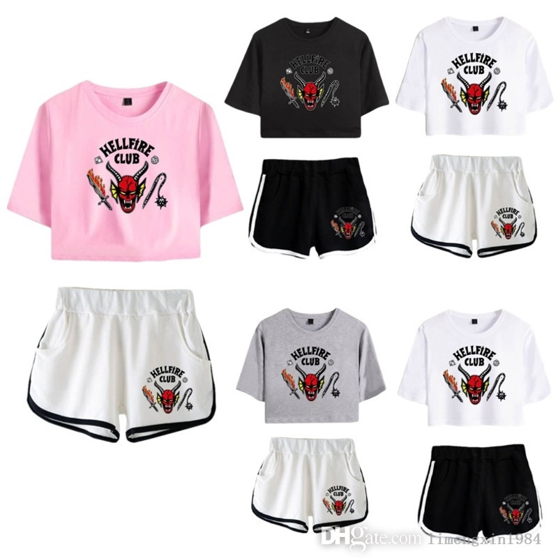 

Stranger Things 4 Children Sets Summer Sexy Crop Top And Biker Shorts Clothing Two Piece Suit, 08