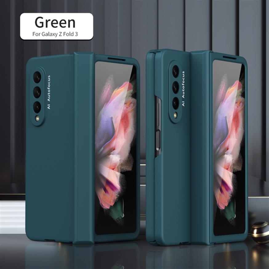 

Hinged Coverage Full Body Phone Cases for Samsung Galaxy Z Fold 3 W22 5G, Armor Slim Protective Cover with Front Screen Glass Film217t, Green