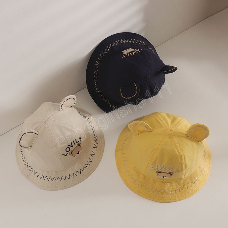 

Summer Lovely Cartoon Bear Baby Girls Bucket Hat Children Outdoor Beach Sun Hat UV Protection Wide Brim With Ears Kids Cap