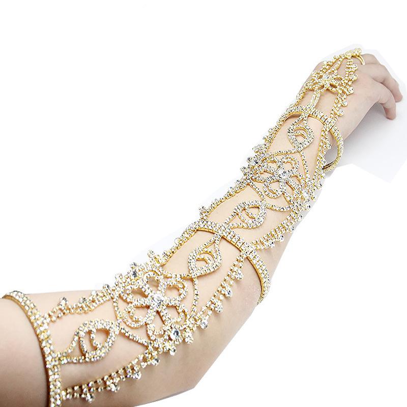 

Link Chain Selling Long Back Ring One Bracelet Crystal Exaggerated European And American Rhinestone Bridal BraceletLink
