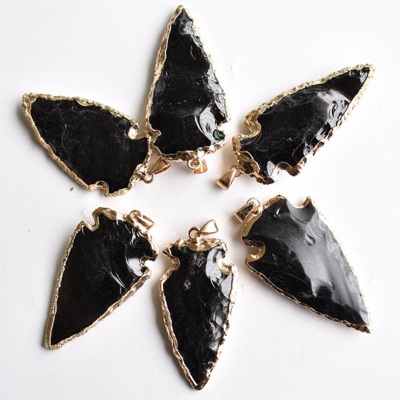 

Pendant Necklaces Fashion Black Obsidian Stones Arrowhead Rough Healing Point Natural Stone Pillar Pendants For Charm Necklace Accessories 6