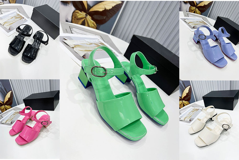 

Women's Designer Luxury Mules Sandal Calfskin Light Black Slide Indoor Sandals Coarser Heels Slippers Summer Fashion girl Beach Shoes, Custom