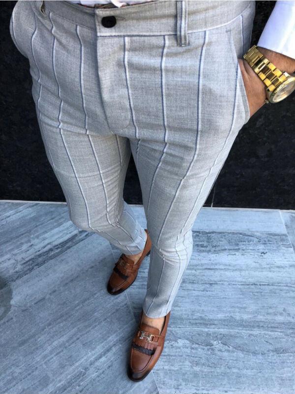 

England Style Men Retro Dress Pants Male Formal Plaid Stripe Pants Casual Trouser Fit Formal Striper Slacks Trousers, Black