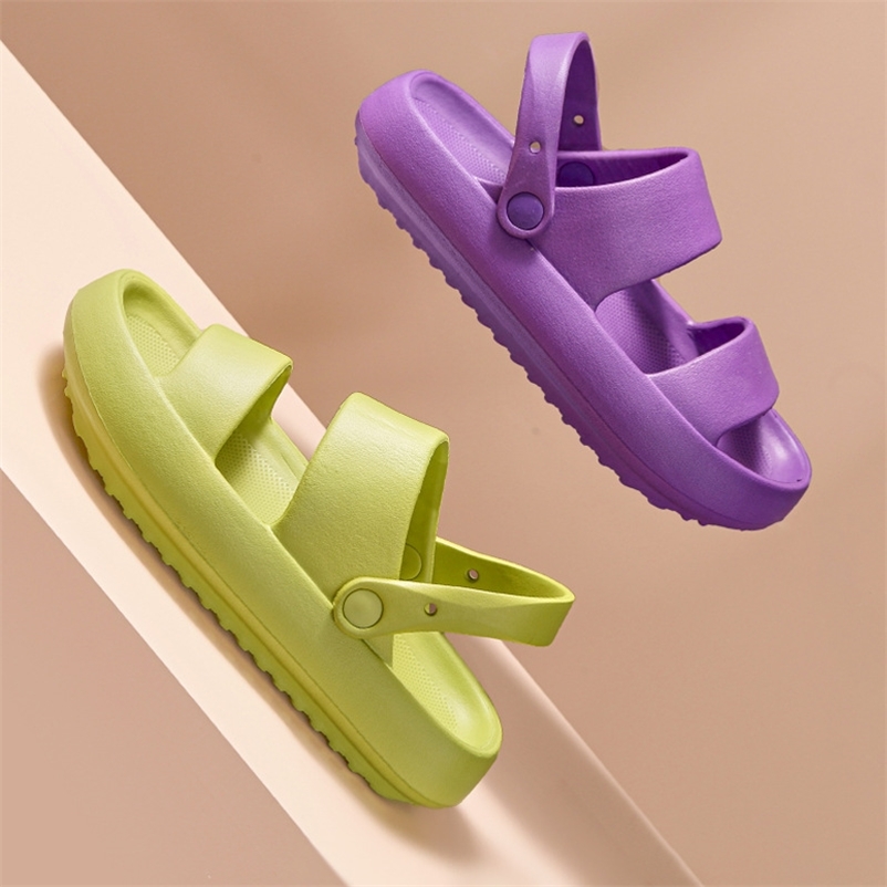 

Women Summer Thick Platform Slippers Beach Soft Sole Sandals Leisure Men Ladies Indoor Slides Bath Antislip Shoes 220614, Purple