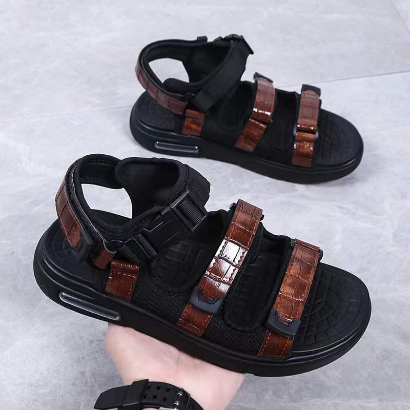

Sandals Summer Platform Sports For Men Fashion Hook Loop Casual Flat Male Outdoor PU Leather Beach ShoesSandals, Black