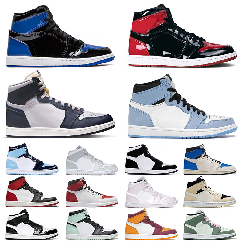 

Brand Discount Jumpman 1 1s Mens Womens Basketball Shoes University Blue Georgetown Heritage Patent Mid Dutch Green Carbon Fiber Designer Sports Sneakers Trainers, 36-46 heritage