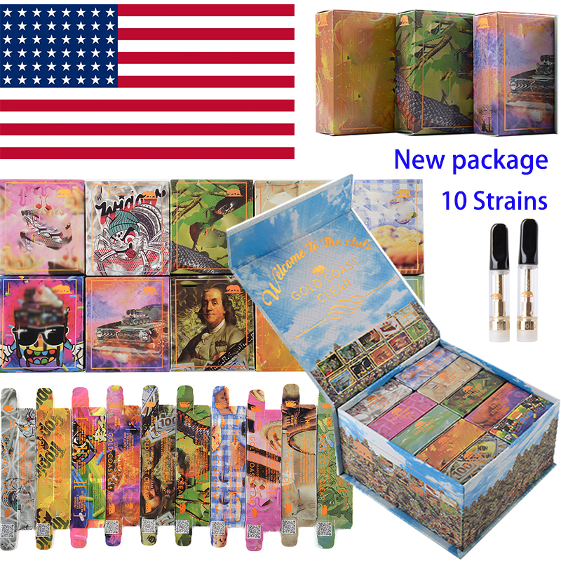 

USA Stock Gold Coast Clear Smokers Club Atomizers 0.8ml 1.0ml GCC Vape Cartridges With Newest Package 510 Ceramic Carts Empty Vape Pen Vaporizer E Cigarette 10 Strains