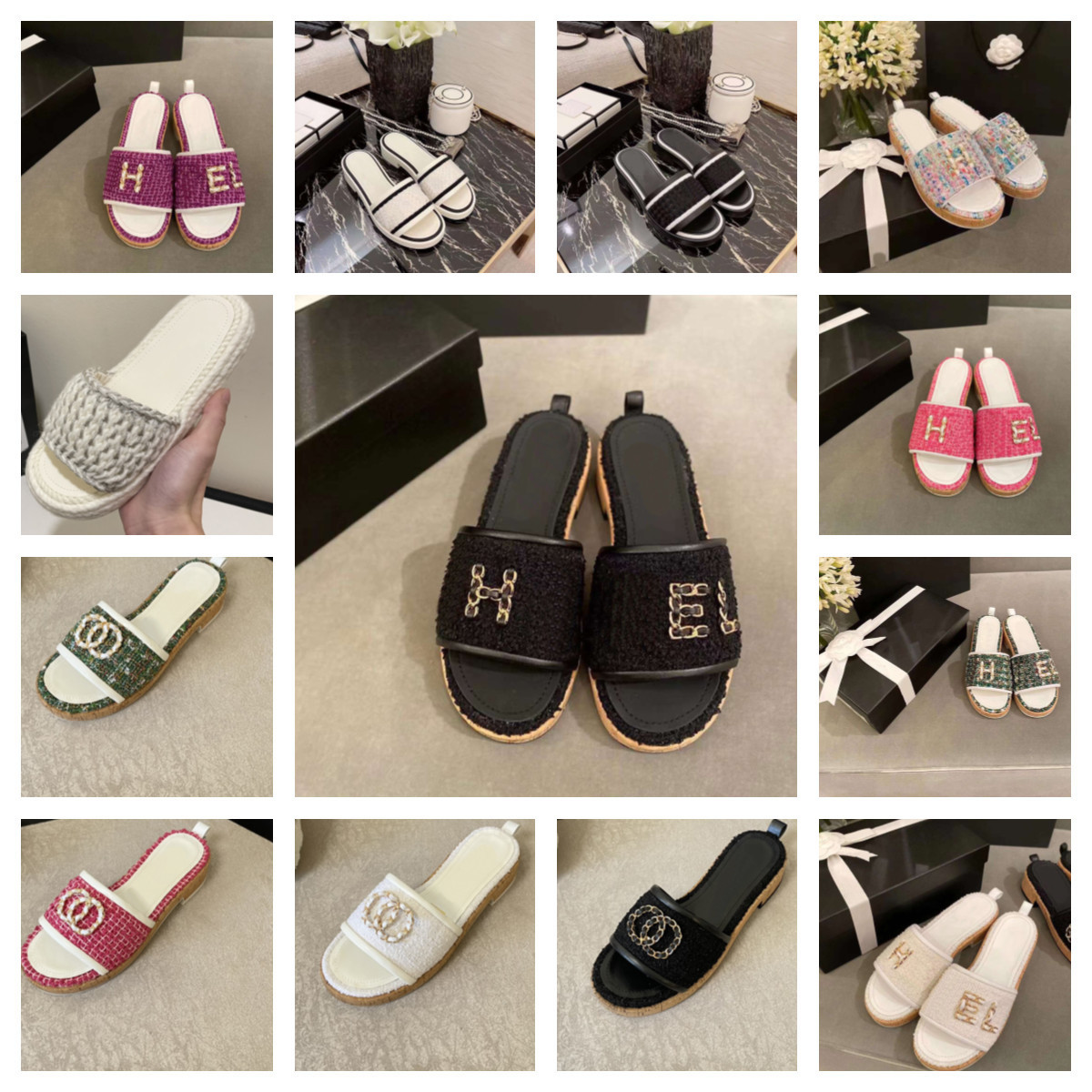 

Small fragrant Designer Women Mules slipper Sandal Braided Knit C letter Indoor striped Slippers Summer Ladies womens Beach Flat Flip Flops Shoes loafers chan EL, 202206170318 size34-41