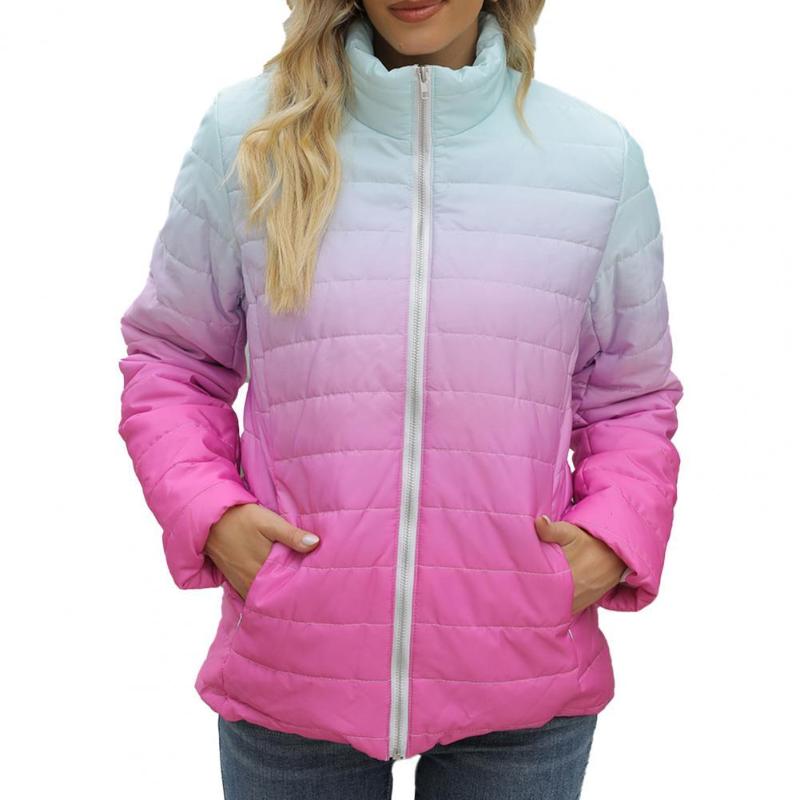 

Women' Jackets Gradient Color Stand Collar Women Coat Autumn Winter Zipper Closure Side Pockets Warm Jacket OuterwearWomen, Sky blue