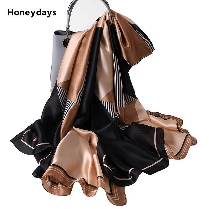 

Scarves Luxury Striped Silk Scarf For Women Designer Brand Hijabs Air Conditioner Shawl Bufanda Neckerchief Lady Beach TowelScarves