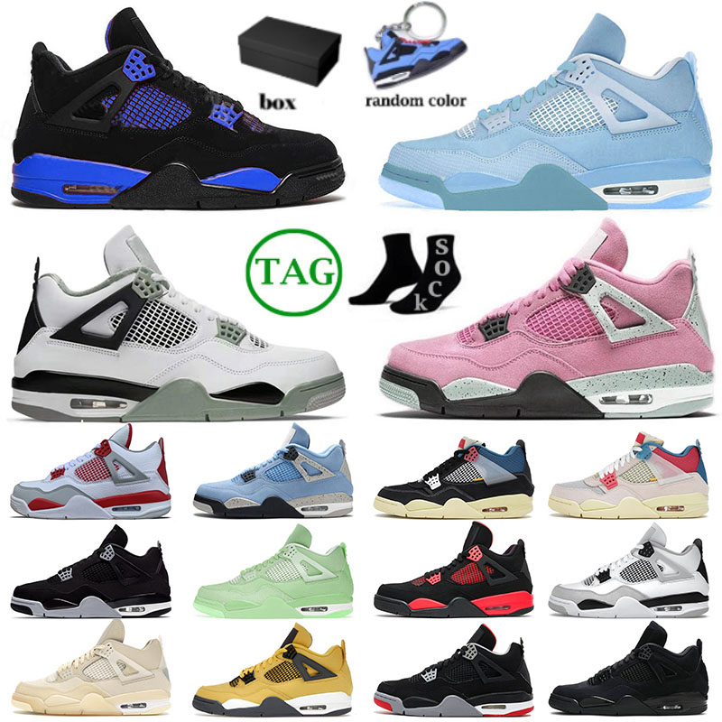 

With Box 4s 4 Mens Womens Jumpman Basketball Shoes 4s IV Seafoam Sb Bred Military Black Cat Cactus Jack Blue Thunder Sports Sneakers, 40-47 red thunder