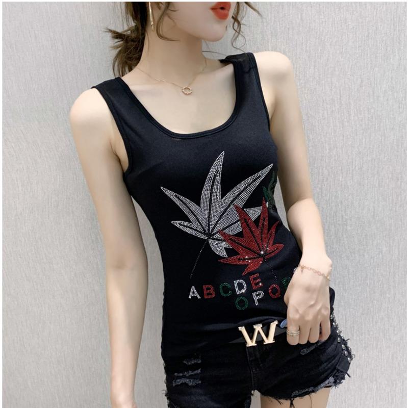 

Women's Tanks & Camis #5308 Black Blue Tank Top Women With Diamonds Sexy Backless Spliced Gauze Hollow Out Summer Crop Tops Female Sleeveles
