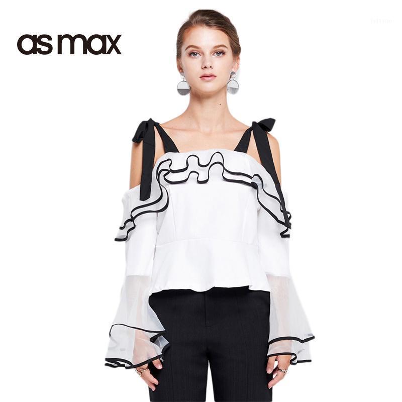 

Women's Blouses & Shirts AS MAX 2022 Fahsion Solid White Butterfly Long Sleeve Women Sweet Shirt Casual Loose Ruffles Slash Neck Blouse Sexy