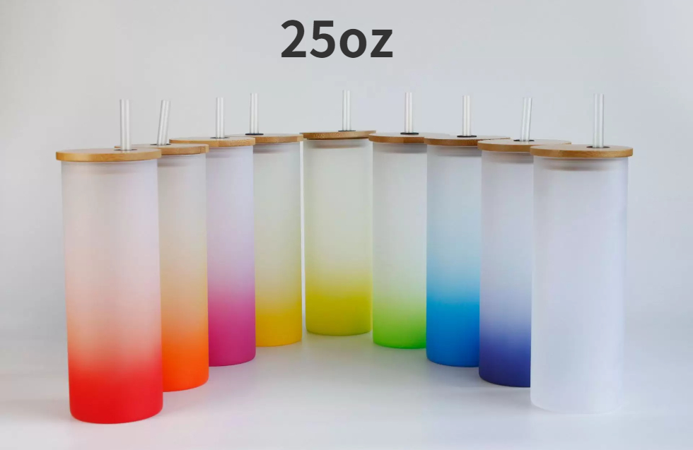 

25oz Sublimation Glass tumbler blank Frosted Glasses Water Bottle gradient colors printing tumblers with bamboo lid straw, As pic