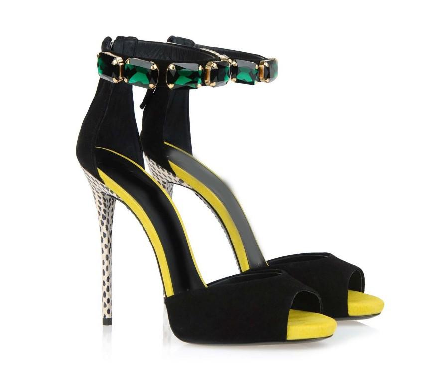 

Sandals Sexy Lady Summer Green Diamonds Strap Open Toe Spots High Heel Sandal Zipper Woman Custom Make Big Size, As pic