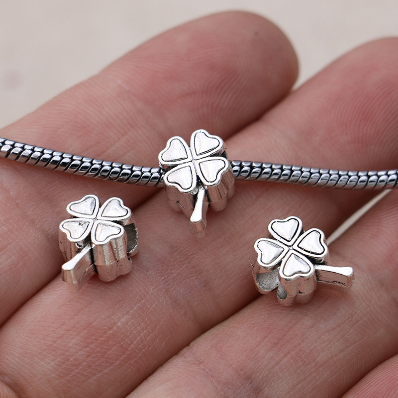 925 Charme entente en argent sterling 5pcs Clover plaqué argenté Lucky Flower Perles Fit Charms Bracelet Bijoux DIY ACCESSOIRES