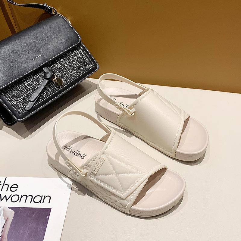 

Slippers Furry Slides For Women 2022 Summer Sandals Plaid Fashion Casual Comfortable Beach Shoes, Black