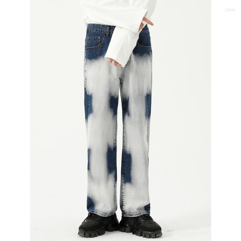 

Men' Jeans High Quality Fashion Tie Dye Splattered Men Loose Street Pants Denim TrousersMen, Blue