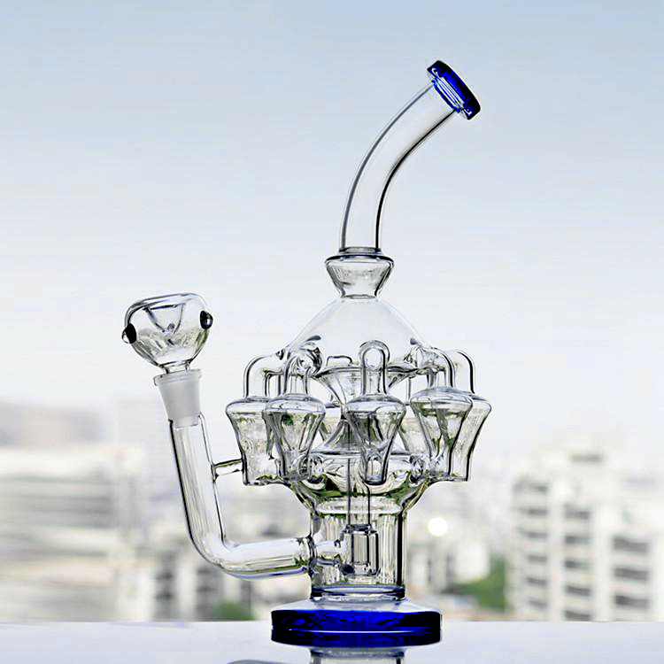

8 Chamber Bong hookahs 11.8inches tall recycler rigs smoking herb pipes