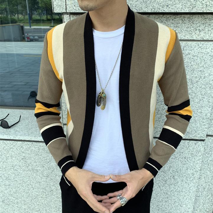 

Men's Sweaters Splicing Contrast Sweater Coat Casual Men Sweatercoat Tricot Cardigan Knitted Casaco Masculino Hombre SweaterMen's Olga22, Yellow