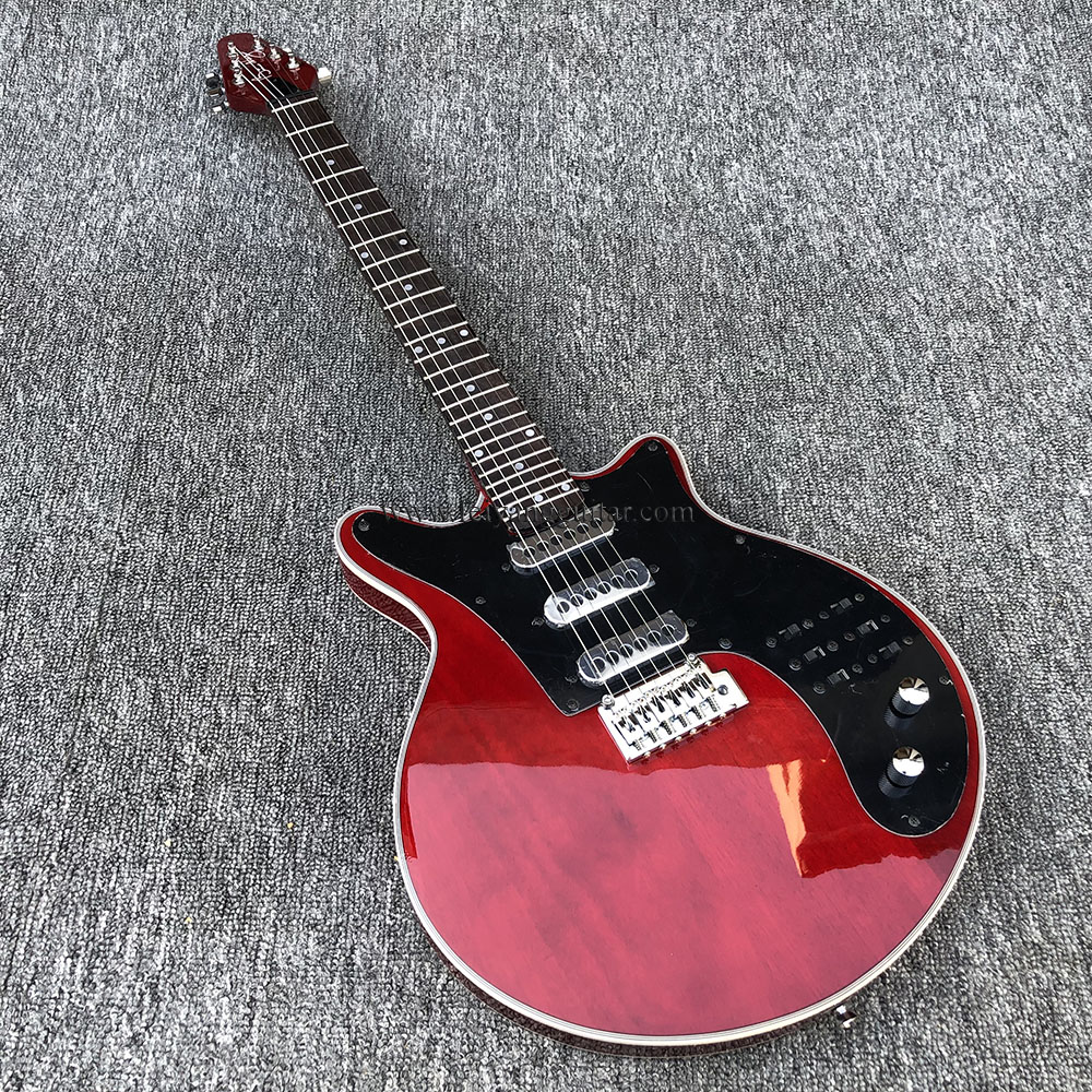 

China factory outlet Brian May clear red guitar black Picard 3 signature pickup vibrato bridge 24 double rose vibrato postage