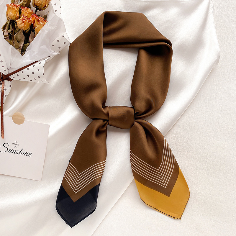 

Luxury Brand Square Silk Scarf Women Plain Striped Line Shawls and Wraps Fashion Bag Scarfs Hair Tie Bandanas Hijab 70 70Cm 220704
