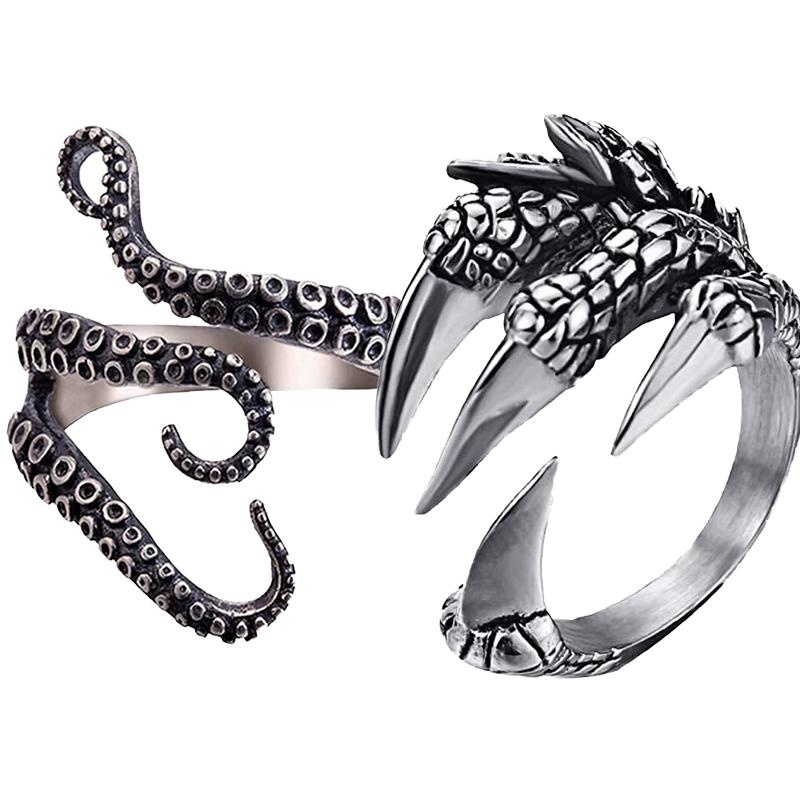 

Cluster Rings Stainless Steel Gothic Squid Octopus Ring Fashion Vintage Dragon Claw Jewelry Opened Adjustable Animal For Women MenCluster