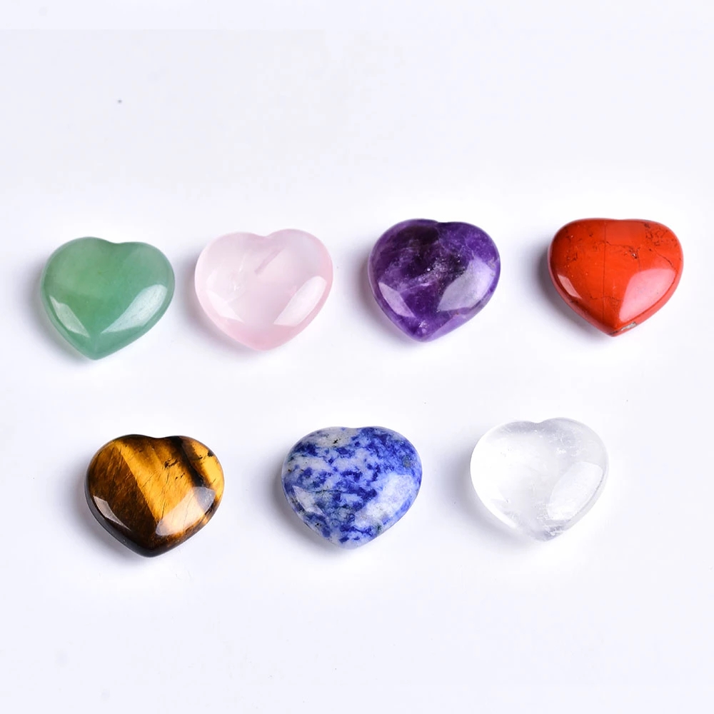 

Natural Crystal Rose Quartz 25mm Heart Stone Amethyst Tigers Eye Home Decor Crafts Reiki Healing Stone Love Gems DIY Gift