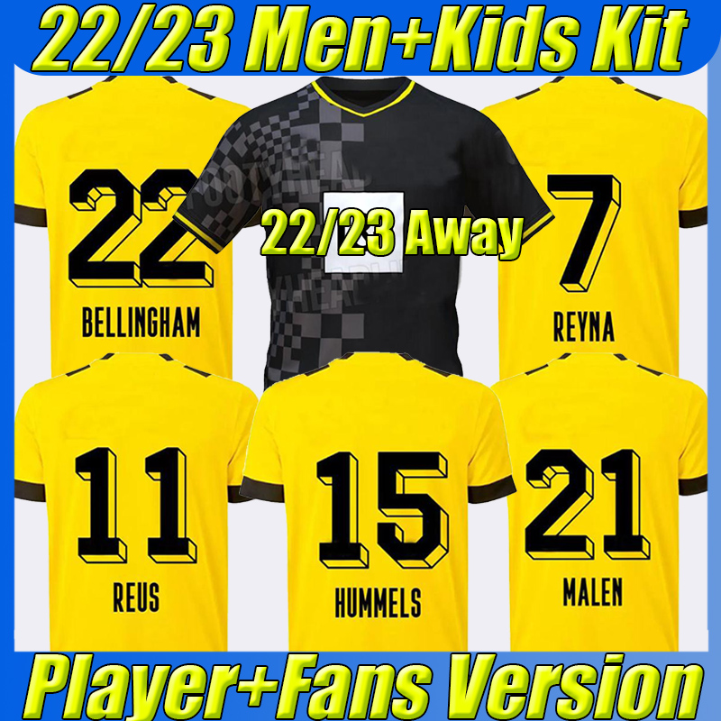 

22/23 REUS DORTMUND soccer jerseys fans player version 2022 2023 football shirt NEONGELB BELLINGHAM HUMMELS BRANDT men + kids kit BRANDT REYNA HAZARD 110th uniforms, Duote 21-22 away