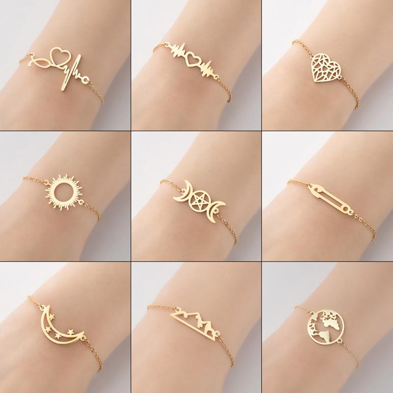 

Charm Bracelets DoreenBeads Stainless Steel Curb Link Chain Women Heart Connector Extension Single Buckle Bracelet Jewelry 1PCsCharm