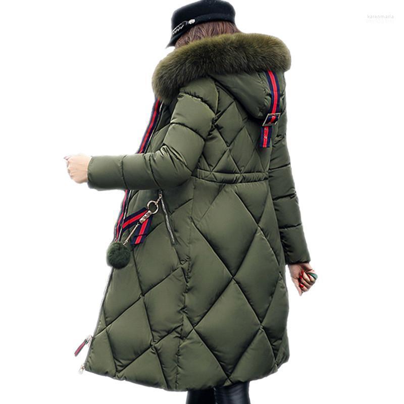 

Big Fur Winter Coat Thickened Parka Women Stitching Slim Long Down Cotton Ladies Jacket Kare22, Black