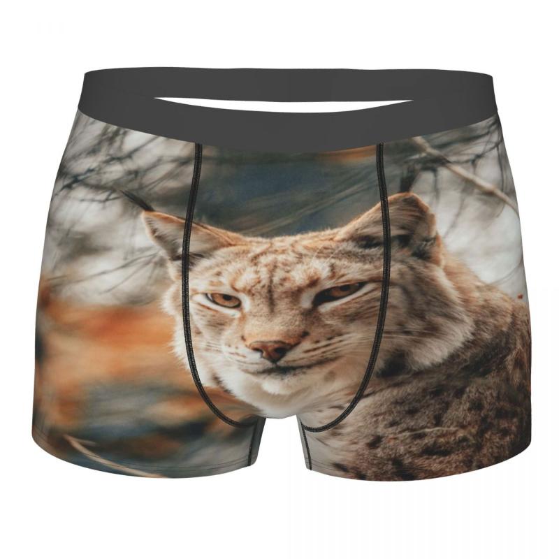 

Underpants Boxer Men Shorts Underwear Male Lynx Standing In Forest Boxershorts Panties Man Sexy, Black;white
