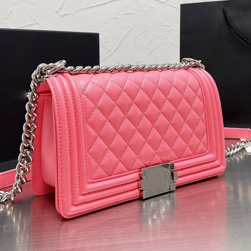 

Fashion Ladies Designer Messenger Bag Wallet Medium Classic Flap Caviar Leather Solid Color Large Capacity Luxury Clutch Shoulder Bag Coin Purse 25cm, Red