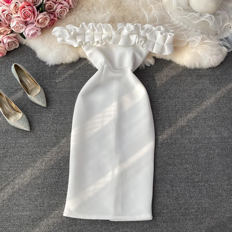 

Casual Dresses Fashion Vestidos Mujer Verano 2022 Slash Neck Ruffles Sexy Dress French Ladies Mini Banquet Party Vestido Elegant, Picture color
