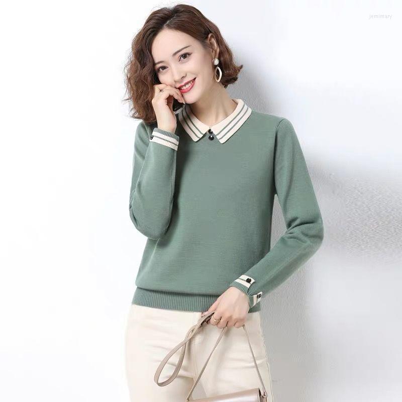 

Women' Sweaters Spring Autumn Long Sleeve Women Sweater Knitted Turndown Collar Pullover Winter Elasticity Solid Color Slim Top Female Y185, Heise