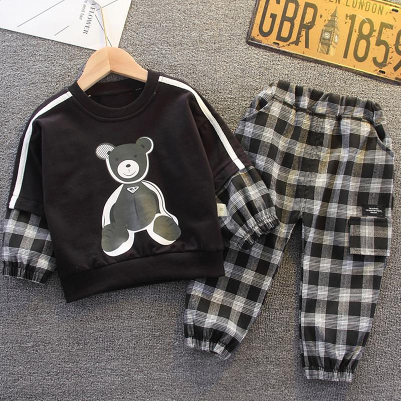 

Clothing Sets Sport Spring Autumn Toddler Clothes Baby Boys Cartoon Bear Tops+plaid Pants 2Pcs/sets Infant Kids Girls Casual, White