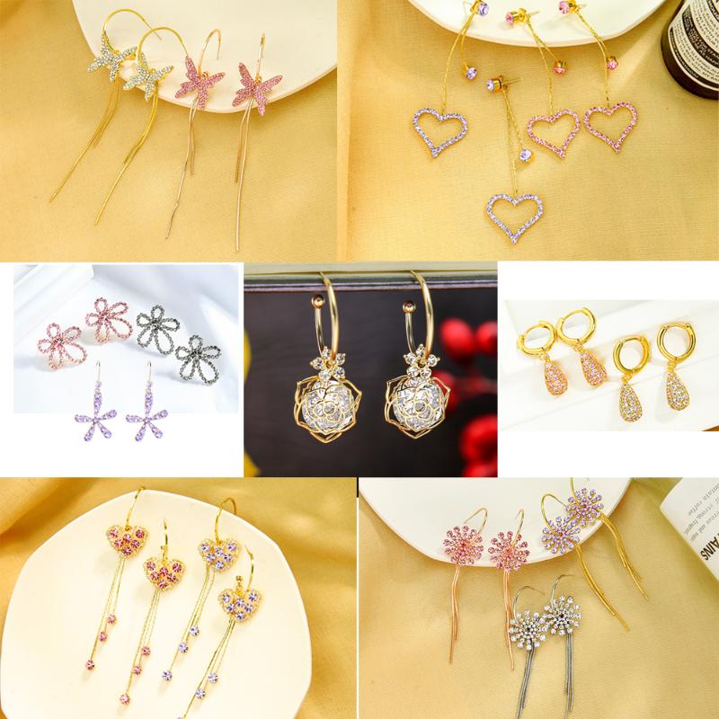 

Dangle & Chandelier 2022 Design Zircon Drop Ear Jewelry Hollow Rose Flower Heart Luxurious Romantic Satement Earring For Women Handmade