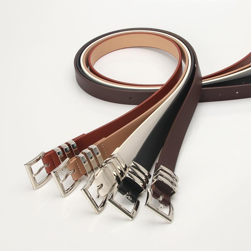 

Belts 105cm*2.4cm PU Belt Women Square Metal Alloy Buckle Fashion Waistband Female Versatile Waist Strap Lady Band, White